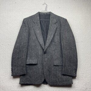 Harris Tweed Blazer Gray Sports Coat Jacket Scottish Herringbone Wool Preppy Rea